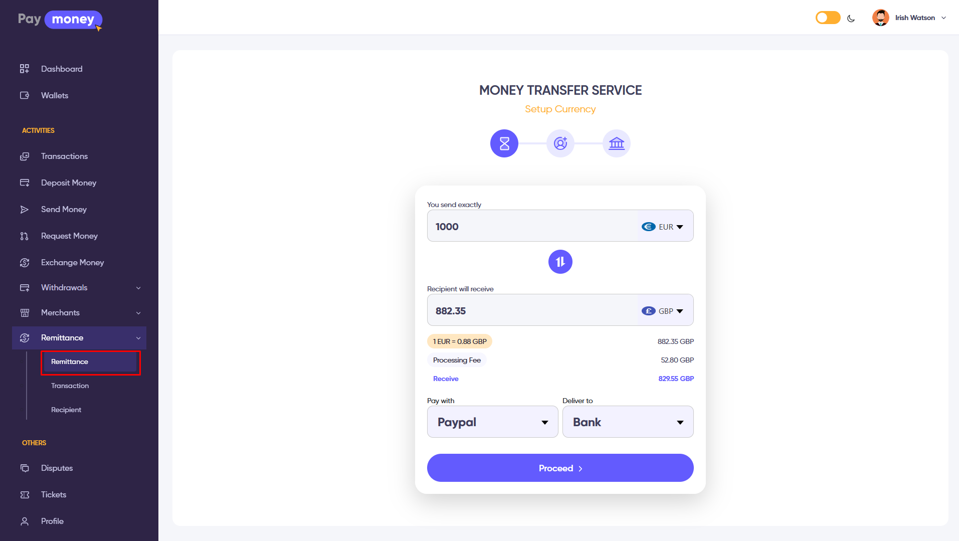 Remittance Initialization